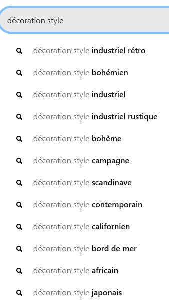 mots clés suggérés par pinterest pour "décoration style"