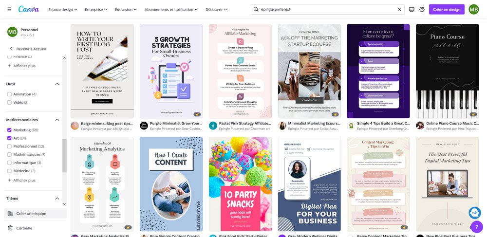 épingles pinterest sur canva