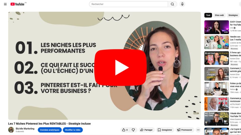 prévisualisation vidéo youtube sur les niches pinterest les plus rentables