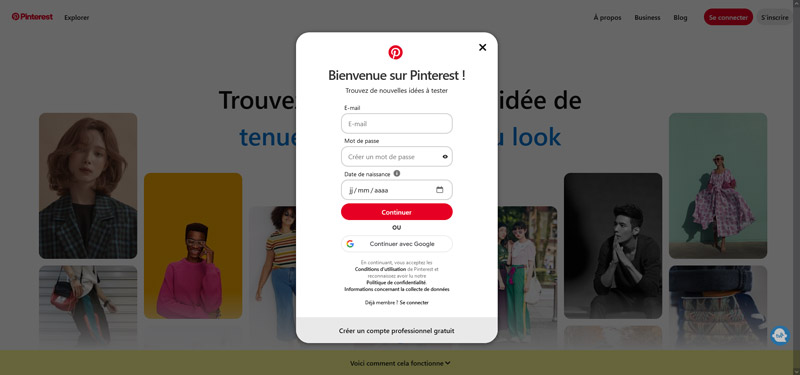 page-d'inscription-pinterest