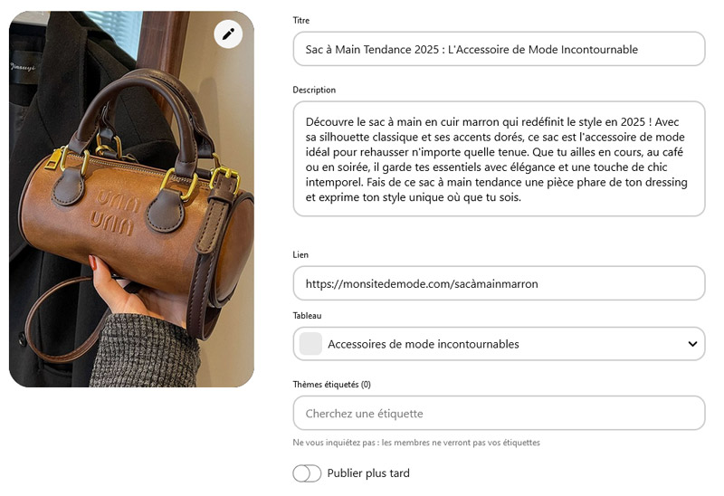 comment poster sur pinterest épingle sac à main