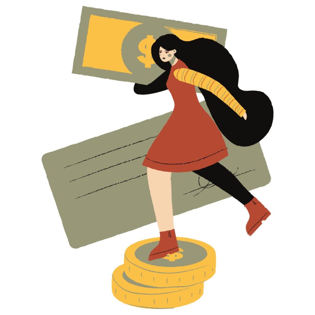 femme sur de l'argent et des billets