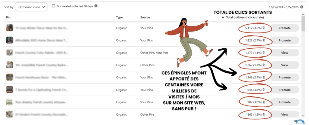 statistiques pinterest épingles janvier 2025