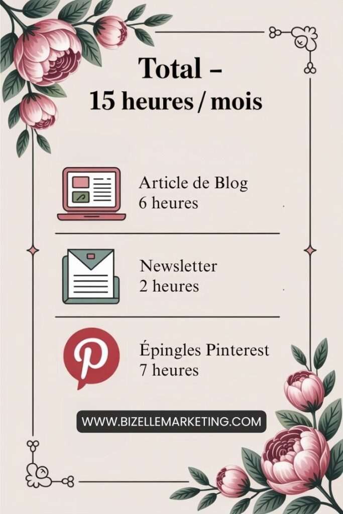 dessin représentant le total des heures à passer par mois pour la stratégie marketing