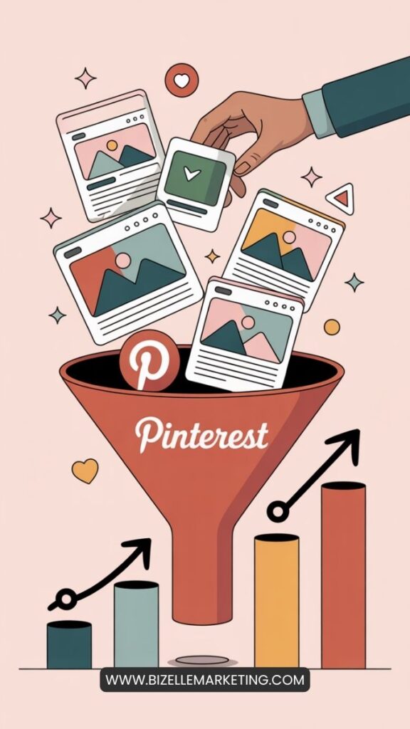 dessin représentant un entonnoir pinterest qui avale du contenu